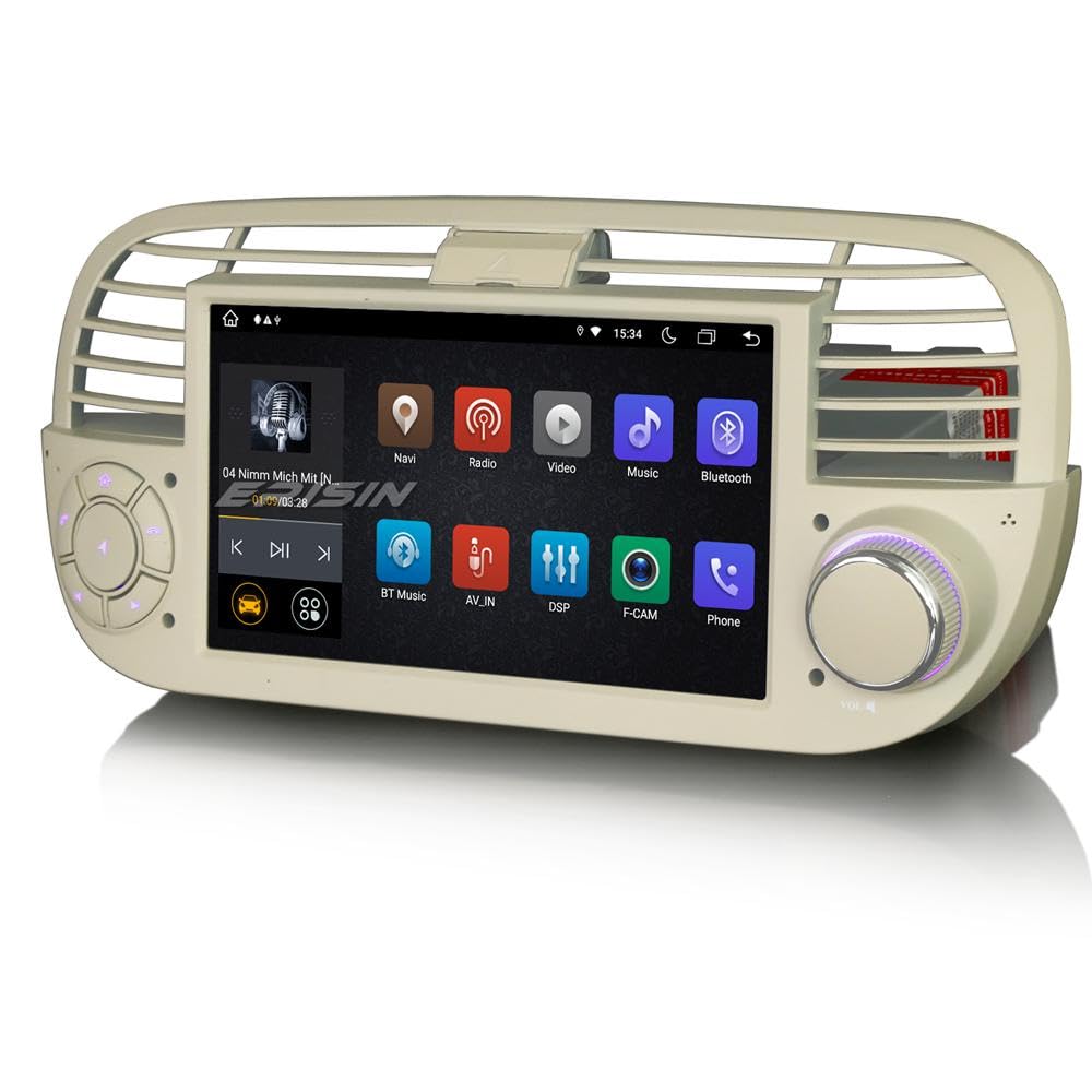 Erisin 8-Core 4GB RAM+64GB ROM Android 12 GPS Navegación Coche Estéreo de Automóvil Reproductor para Fiat 500 500C 500S 500E 7" Pantalla Táctil Soporta Bluetooth 5.0 Dab+ CarPlay Android Auto WiFi