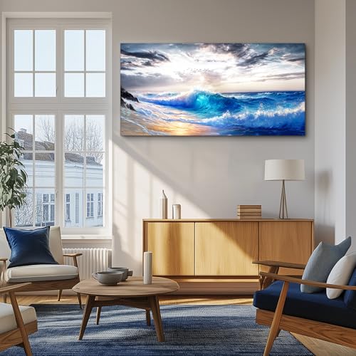 crmotu Coastal Wall Art, Beach Wall Art, Ocean Art Wall Decor, Great Wave Canvas Prints, Beachy Landscape Large Artwork, Seaside Pictures for Living Room Bedroom, Modern Office Decor 30x60inch