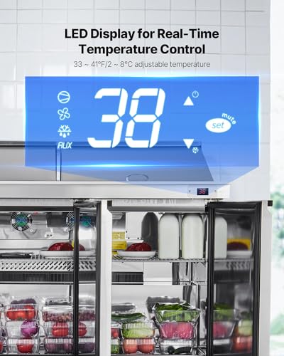 Image of VEVOR 72 inchW Commercial Refrigerator, 18.7 Cu. Ft Sandwich Prep Refrigerated Table, Mega Top Food Prep Fridge with 30 Pans and Cutting Board, Stainless Steel Salad Prep Cooler for Restaurant, Food Truck