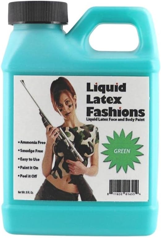 Green 8 Oz - Liquid Latex Body Paint, Ammonia Free No Odor, Easy On and Off, Cosplay Makeup, Creates Professional Monster, Zombie Arts