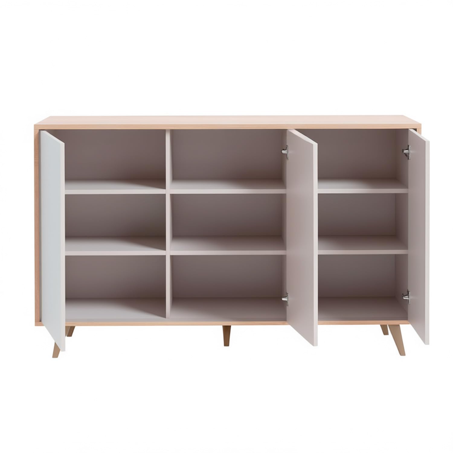 Credenza 3 Ante Con Apertura Push Madia Mobile Contenitore Moderno Con 6 Ripiani Interni Per Soggiorno Sala Da Pranzo Ingresso E Camera Da Letto Stile Nordico 154 x 40 x 75 Cm Rovere E Bianco