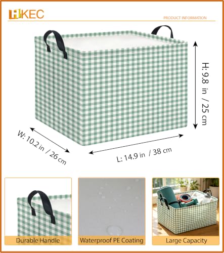 Image of Rectangle Storage Bin,Gift Basket,Room Decor(Little Green Grid)