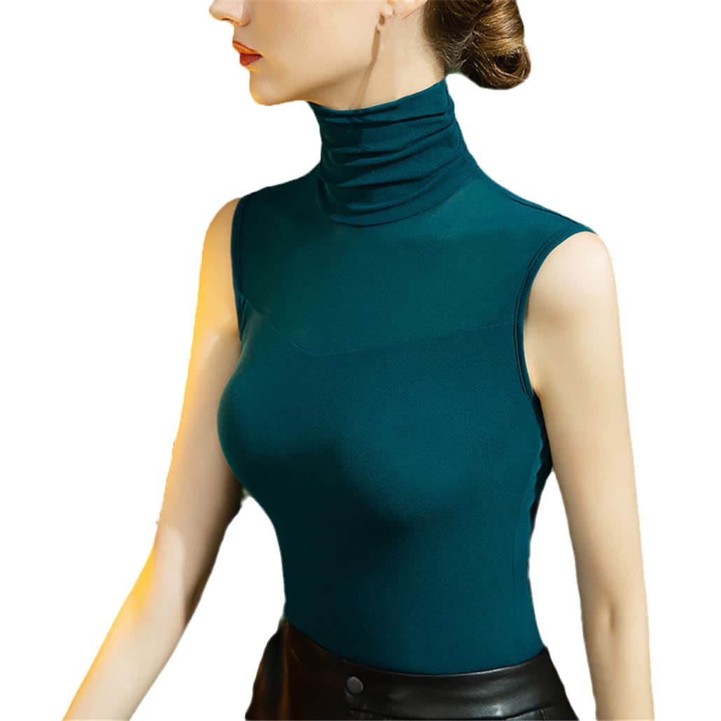 SaoBiiu Primavera Dolcevita T-Shirt Donna Tinta Unita Sottile Stretto Camicia Da Donna Senza Maniche Sexy Ufficio Gilet Slim T-Shirt, Blu 4245, S