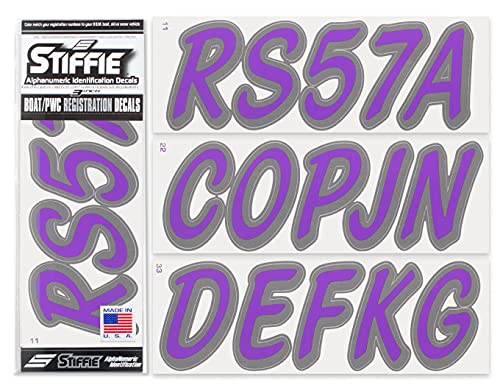 Image of STIFFIE Whipline Solid Purple /Carbon 3 inch Alpha-Numeric Registration Identification Numbers Stickers Decals for Boats & Personal Watercraft