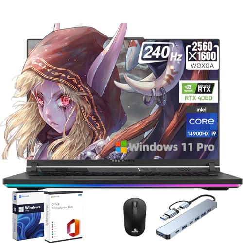 Image of ASUS ROG Strix G18 Gaming Laptop - 18 inch 240Hz WQXGA Display, Intel 24-Core i9-14900HX, RTX 4080, 64GB DDR5, 8TB SSD, Backlit Keyboard, Windows 11 Pro, Microsoft Office Lifetime, USB Hub
