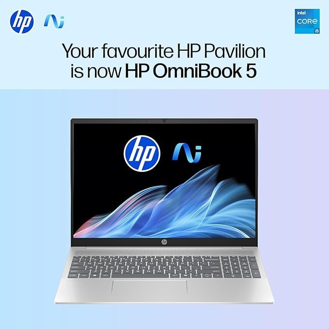 Image of HP OmniBook 5 (Previously Pavilion),13th Gen Intel Core i5 1334U (16GB LPDDR5X,512GB SSD) 2K, WUXGA,IPS,300 nits,16'' /40.6cm Touchscreen, Win11, M365, Office24, Silver,1.79kg,ba1789TU,IR Camera Laptop