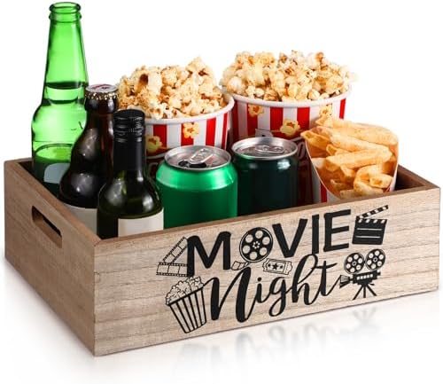 Movie Night Supplies Snack Trays with Handles Reusable Wooden Mov...
