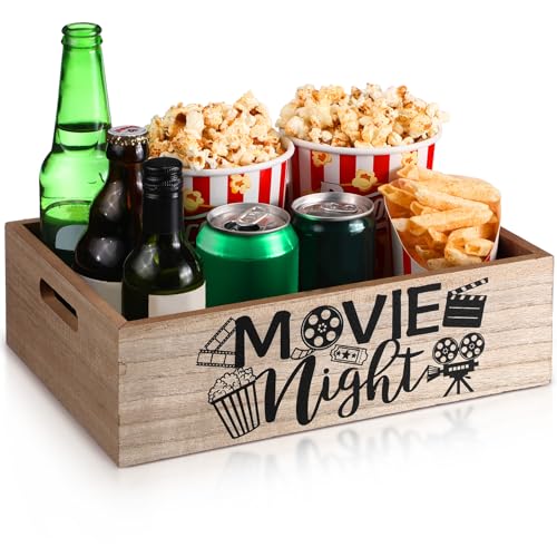 Movie Night Supplies Snack Trays with Handles Reusable Wooden Movie Gift Basket for Theater Popcorn...