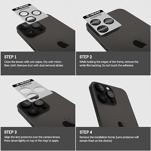Pelican iPhone 15 Pro Max/iPhone 15 Pro Camera Lens Protector - Black | Aluminum Rings w/9H Tempered Glass, Anti-Scratch Coating, Anti-Shatter, HD View, Night Shooting, Case-Friendly & Easy Install - image 6