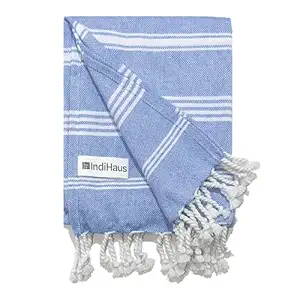 IndiHaus - Premium Large Cotton Towels for Bath (150cm x 85cm)| Soft, Absorbent and Comfortable Towels for Bath Large Size | Quick Dry Gym, Travel & Bath Towel Blue, Set of 1