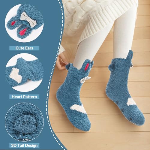 Image of Violet Mist Women Funny Fuzzy Bunny Socks Cute Rabbit Fluffy Non-slip Grip Socks Warm Slipper Sock Easter Gifts Girls