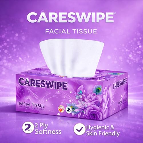 Image of Tissue Paper Box | 600 Pulls | 6 Packs x 100 Pulls | Soft & Absorbent Facial Tissue | 2 Ply Gentle Face Tissue for Home, Office & Car Use