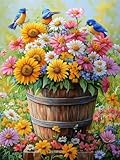 DIY Diamant Art Painting Set, Blumenkorb Square Drill Diamond Painting Set Erwachsene Anfänger, Vollbohrer Diamanten Malerei Stickerei, Mosaikherstellung Bilder für Haus Wanddeko 70x100cm Dn5452