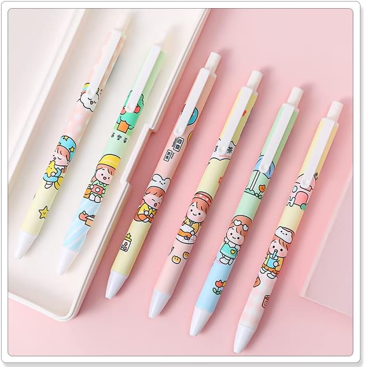 Miniatura 7 de 6 bolígrafos Kawaii de gel retráctiles, bonitos bolígrafos de gel con punta bala estética, suministros de oficina para estudiantes creativos para el