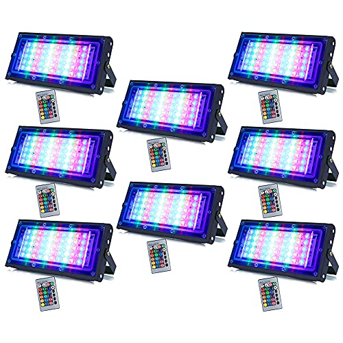 Image of MLD BL2061 50W Multi Color Changing Crystal Led RGB Flood Light with Remote Waterproof Brick Floodlights for Decoration Lights |Red, Green, Blue| 50 Watt | Pack of 8
