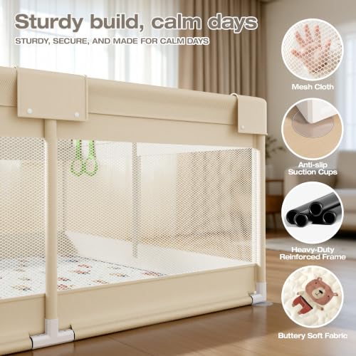 Image of ZEEBABA Baby Playpen with Mat, 47x47in Beige for Babies & Toddlers
