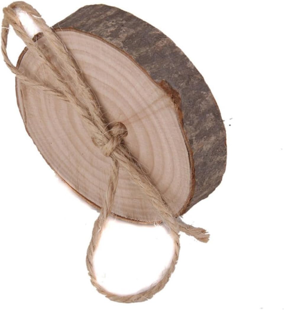 MERRYHAPY Rustic Wooden Round Ring Bearer Pillow Brown with Jute Rope