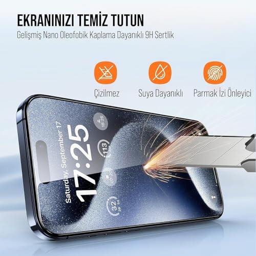 PSR Aksesuar iPhone 17 Pro Uyumlu Ekran Koruyucu - Otomatik Hizalama Özellikli | Ekstra Güçlendirilm