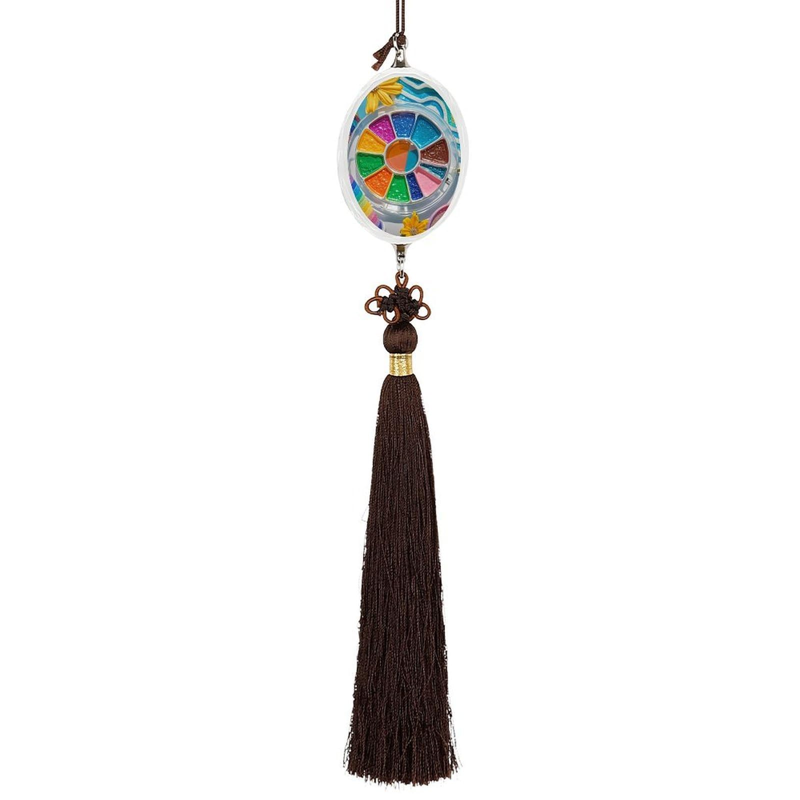 Crystal Auto Pendant Charms Ellipse Crystal Car Rear View Mirror Charms Rainbow Palette Auto Hanging Interior Ornament Pendant Car Interior Accessories for Women Men CarCharms Decor