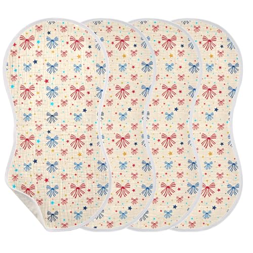 The USA Pretty Bows and Stars Baby Burp Cloths, Cotton Soft Absorbent Burp Cloth, Baby Bib Cloths Spit Up Rags for Newborn Boys Girls, 2 Pack, 22”x11”3