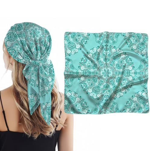 Pañuelo de seda con mandala azul para dormir, bufanda cuadrada para el pelo, accesorios de vaquero para mujer, Mandala azul, 24 × 24 inch