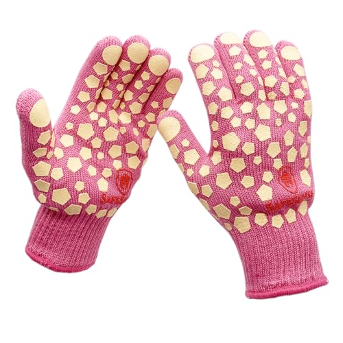 SafeSense Guantes de barbacoa resistentes al calor para mujer, 800 grados, resistentes al fuego, guantes para hornear, color rosa