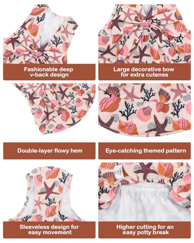 Image of CuteBone UPF50+ Dog Dresses for Small Dogs, Summer Sleeveless Deep V-Back Pet Dress with Big Bow, Breathable Swimwear Fabric, Cooling Stretchy Puppy Clothes for Outdoor Wedding Party Beach DV10L