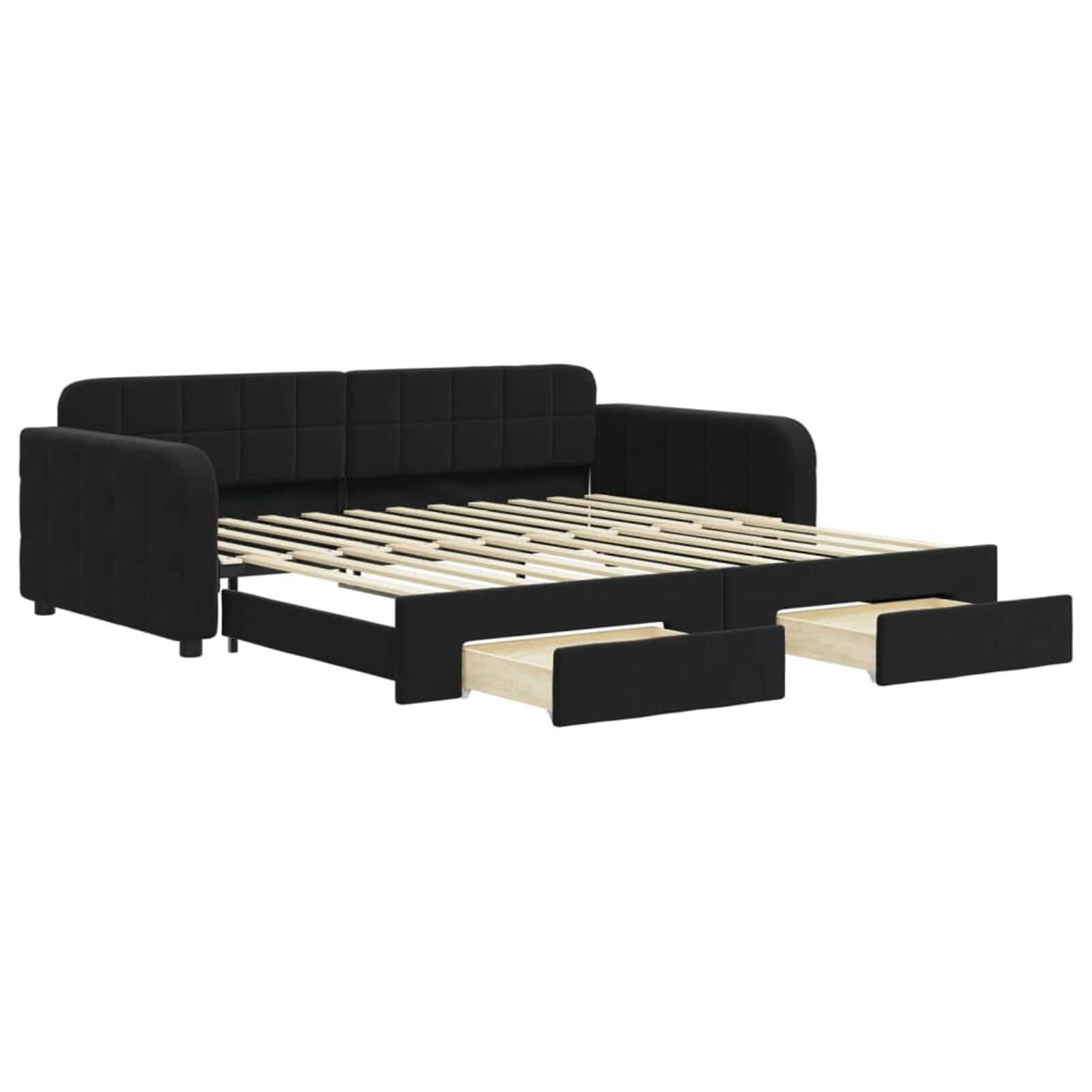 ATOMSTACK MAKER Sofa Cama Plegable 2 en 1 Negro de Terciopelo, Cama Diaria Extraíble 100 x 200 cm Con 2 Cajones Deslizantes, Estructura de Madera y Metal, Ideal para Salón o Dormitorio de Invitados