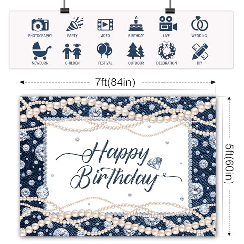 Fondo para fotografía 7x5ft Bcuuipo Happy Birthday Denim miniatura 7