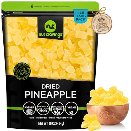 NUT CRAVINGS - Dried Pineapple Chunks (16oz, 1 LB) Lightly Sweetened