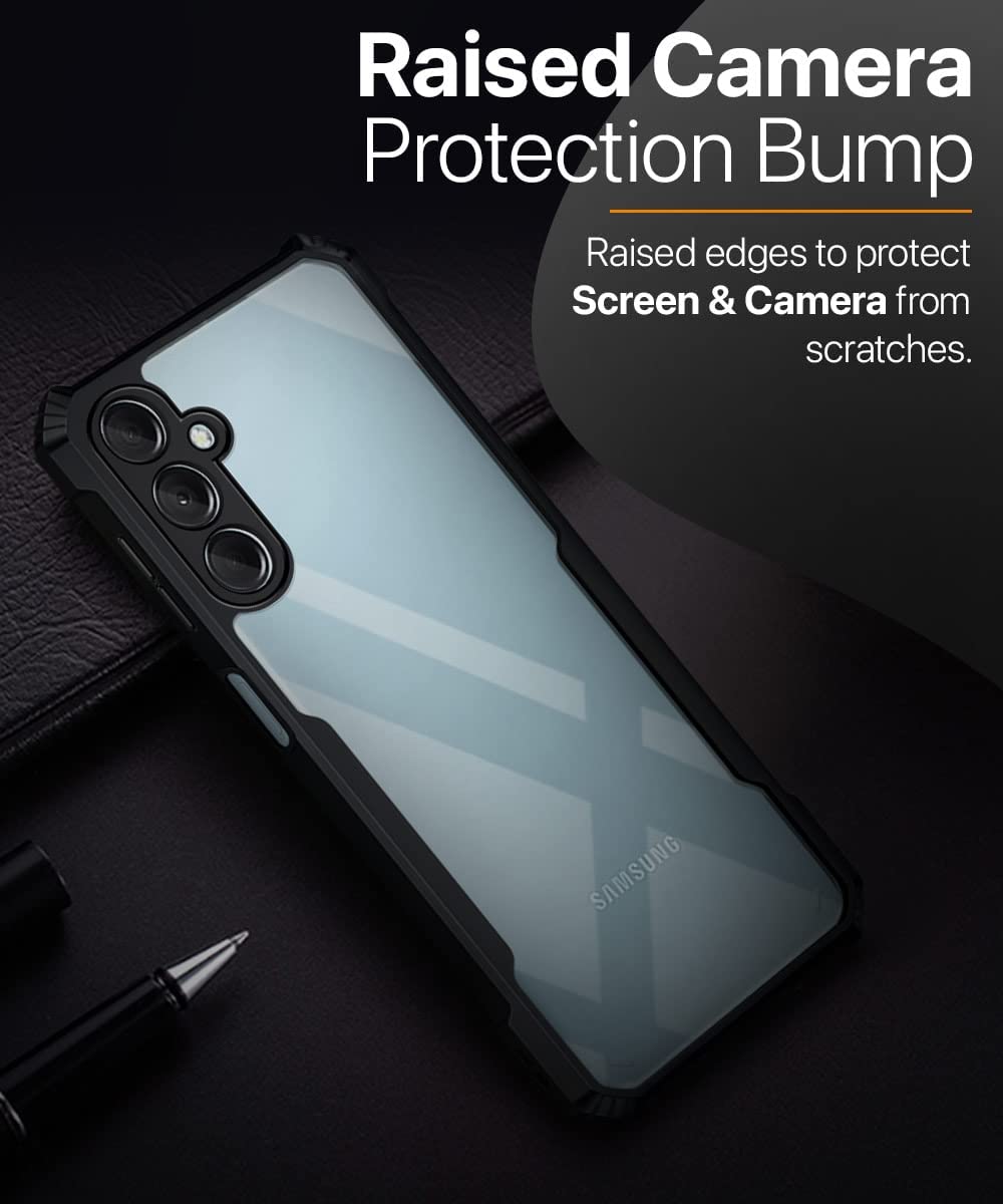 WOW Imagine Shock Proof Clear Back Case Mobile Cover for Samsung Galaxy M14 5G (Hard | Hybrid PC + TPU | Full Armour Device & Camera Protection | Black)