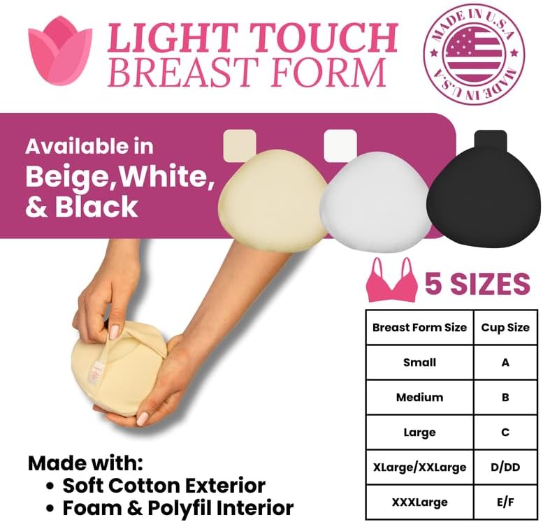 Light Touch Breast Forms- Set of 2 Cotton Breast Prostheses for Mastectomy Recovery, Inserts for Mastectomy Bras