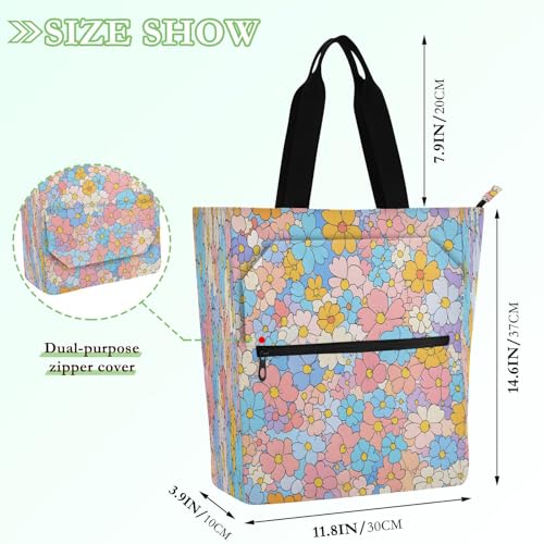 Small Flowers Tote Bag,Large Capacity Handbag with Zipper Perfect for School,Travel,Shopping2