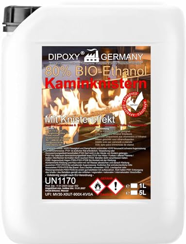 Bioéthanol 80% de Qualité Supérieure, 5 L - Effet Grillage pour Cheminée, Feu Décoratif,...