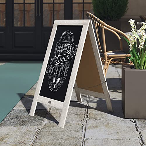 Rustic Weathered A-Frame Chalkboard Deluxe Set / 8 Chalk Markers + 10 Stencils + 2 Magnets! Outdoor Sidewalk Chalkboard Sign/Large 40" X 20" Sturdy Sandwich Board (The Deluxe Set) #TOP5