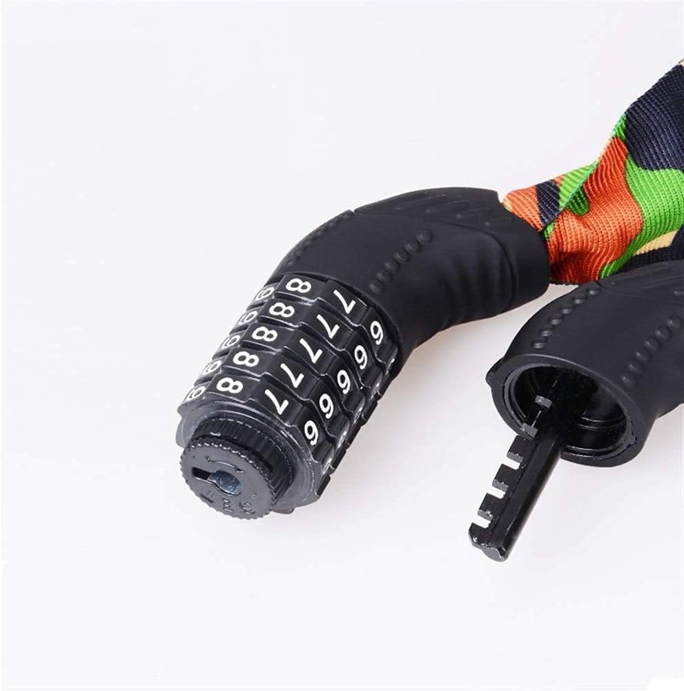 FURLOU Lucchetto con codice a Catena per Bicicletta da Bicicletta, con Lucchetto in Acciaio Legato Duro, codice a Combinazione ripristinabile a 5 cifre, 100 cm, Verde Mimetico
