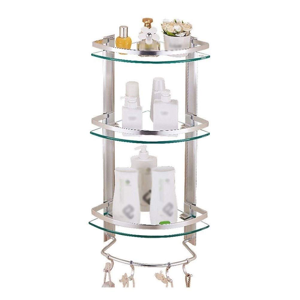 Three-Story Bathroom Corner Shelf Wall Hanging without Drilling Easy to Fit Shower Caddy Storage with Hook Thick Glass
