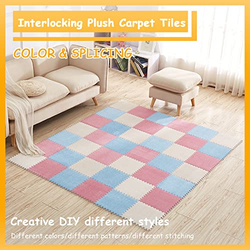 10 Tiles Plush Puzzle Foam Floor Mat, Square Interlocking Carpet Tiles Play Mat, Puzzle Flooring Tiles, Climbing Area Rugs, 12X12Inch(Color:orange+Blue +Beige) #TOP1