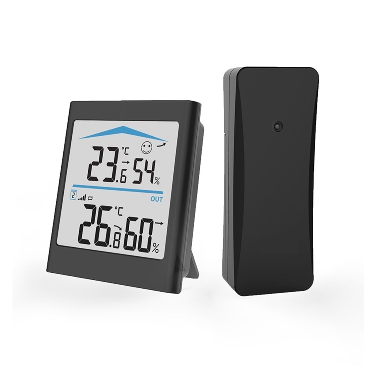 Cyfrowa Stacja Pogodowa LCD Indoor Outdoor Trend Higrometr Termometr Bezprzewodowy Czujnik Zdalny Podświetlenie Aktywowane Ruchem(Black)