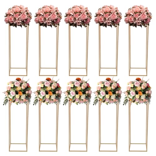LTIGOAW 10PCS 31.5 Inch Tall Metal Gold Wedding Flower Stand Centerpiece Holder Geometric Centerpiece Vase for Tabletop Flower Arrangements Wedding and Reception Decorations