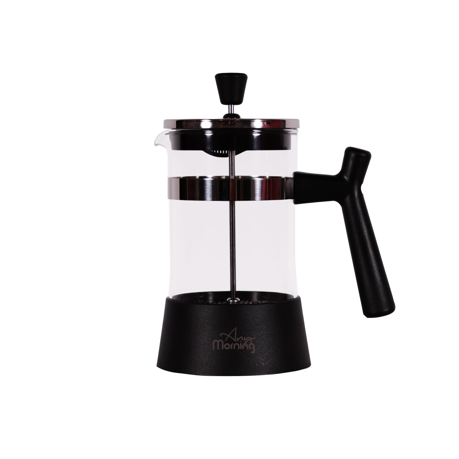 Any Morning French Press Small, Coffee Maker French Press for Loose Leaf Tea Stainless Steel Glass French Presses, Coffee Press Glass with 3 level Filter | Easy to Clean | 20 Oz | 2 Cup Black