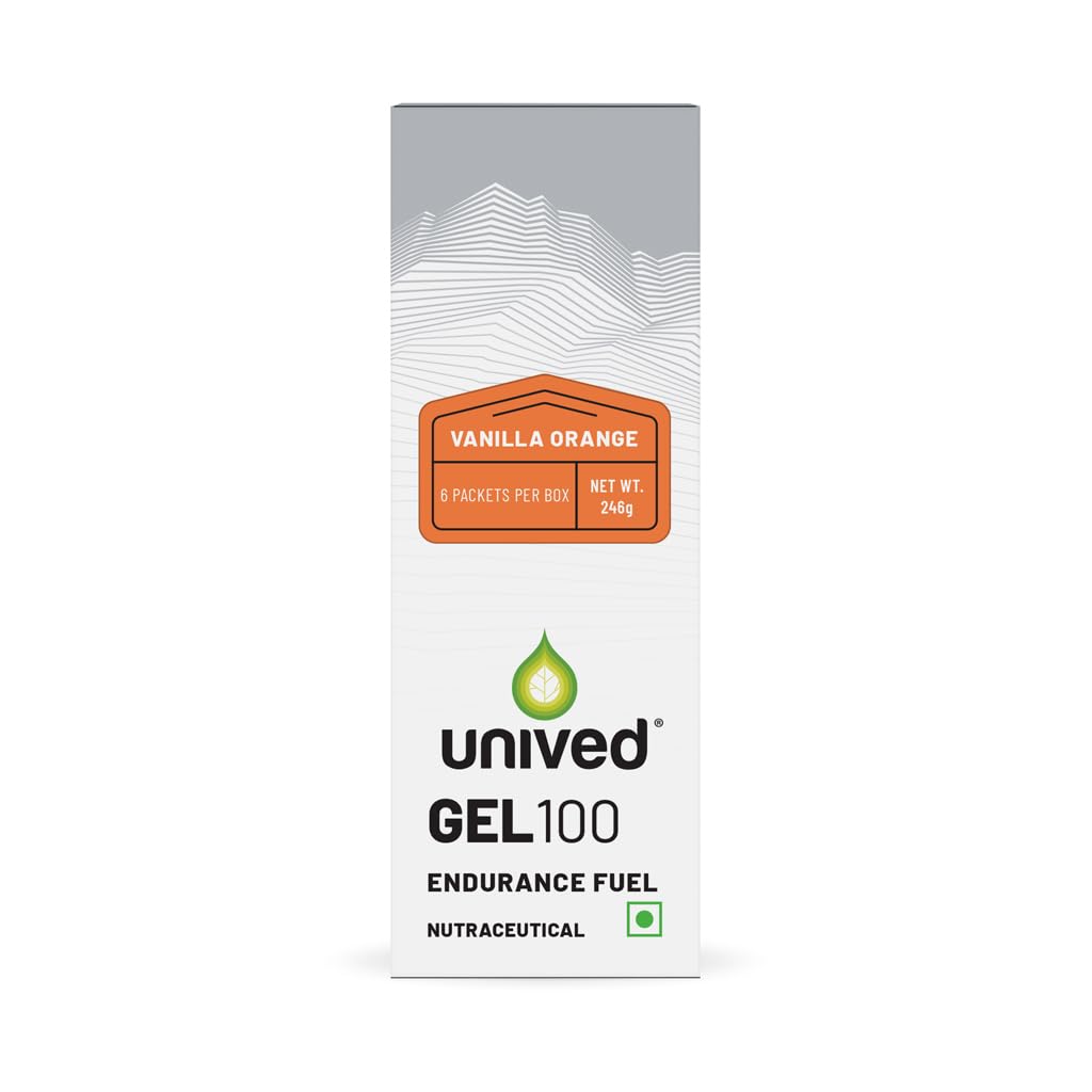 Unived Gel 100 - Energy Gel for Endurance Athletes Runners & Cyclists - 100kcal - Vanilla Orange - Pack of 6