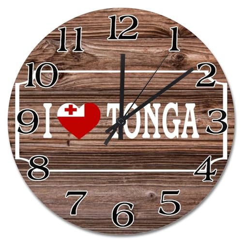 Horloge murale ronde sans tic-tac avec drapeau Tonga 30cm