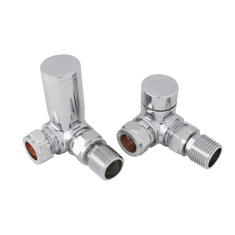 NRG Modern 15mm Designer Manual Corner Radiator Valves + Lockshield Valves Chrome