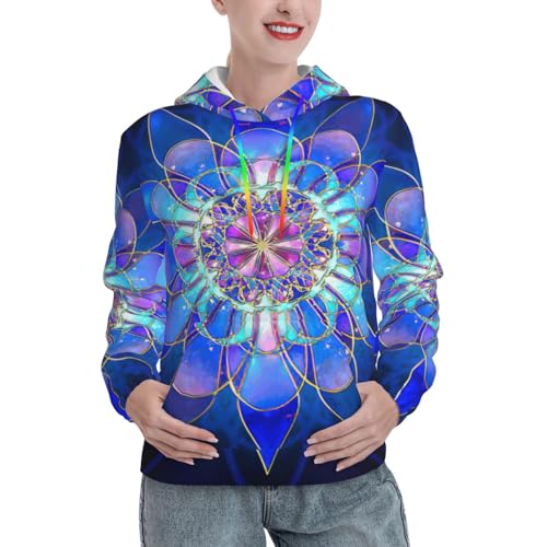 Sweat à capuche femme imprimé floral lotus bohème mode tendance avec poche ventrale