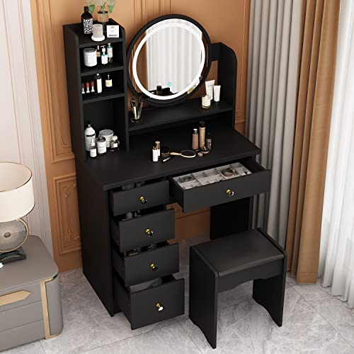 DEZAGCE Coiffeuse avec éclairage LED et 5 tiroirs,Table de Maquillage avec 4 Compartiments...