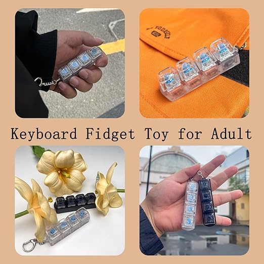 1 PCS Keyboard Fidget Toy, Keyboard Fidget Keychain 4-in-1 Keyboard Decompression Button Finger Clicker Toys, Button Stress Relief Fidget Gifts to Relief Stress 3