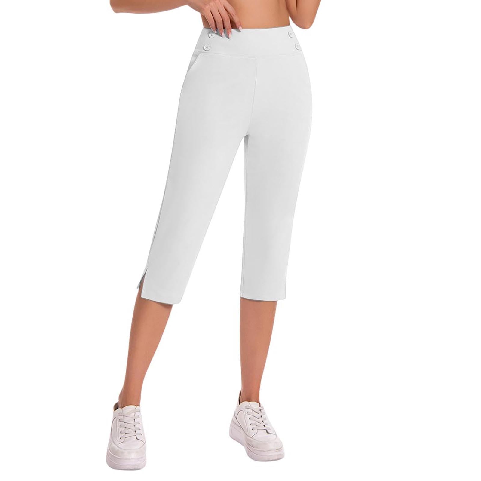 Caprihose Damen Yogahose 3/4-Hosen mit Taschen Bauchkontrolle Workout Arbeitshose Jogginghose Sporthose Frauen Baumwolle Sweatpants Slim Fit Freizeithose Trainingshose