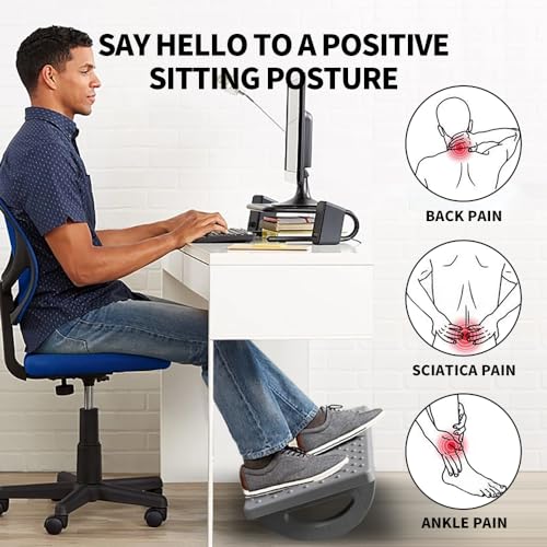 Image of CasaZenith Foot Rest for Under Desk at Work - Ergonomic Foot Stools for Under Office Desk - Rocking Footrest with Roller Massager - Leg Rest for Chair, Computer Gaming -13 inch L x 9.6 inch W x 5 inch H (Gray)