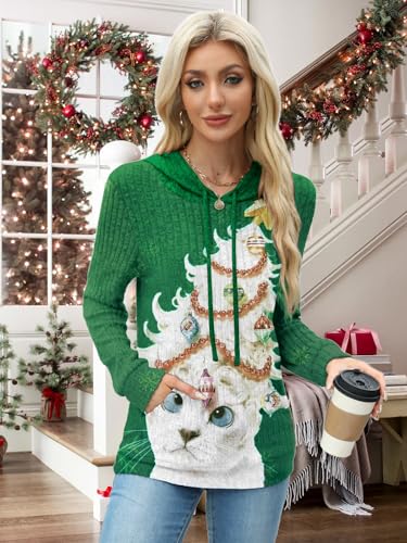 MixShe Women’s Color Block Knit Hoodie – Casual Long Sleeve Pullover Sweater Tops with Pocket